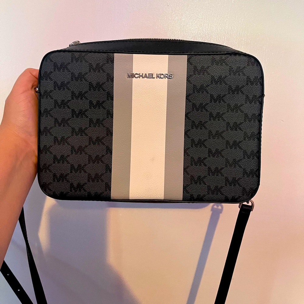 Michael Kors Side Bag with grey and white stripe